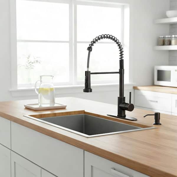Single Handle Pull Down Sprayer Kitchen Faucet with Soap Dispenser, Pull Out Spray Wand in Oil Rubbed Bronze