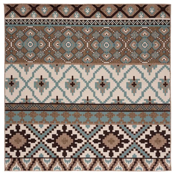 Veranda Creme/Brown 7 ft. x 7 ft. Tribal Aztec Indoor/Outdoor Square Area Rug