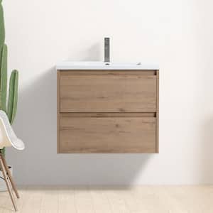 24 in. W x 18 in. D x 20.5 in. H Single Sink Wall Mount Bath Vanity in Imitative Oak with White Ceramic Sink and Top