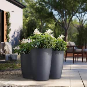 14in., 17in., 20in. Dia Granite Gray Extra Large Tall Round Concrete Plant Pot / Planter for Indoor & Outdoor Set of 3