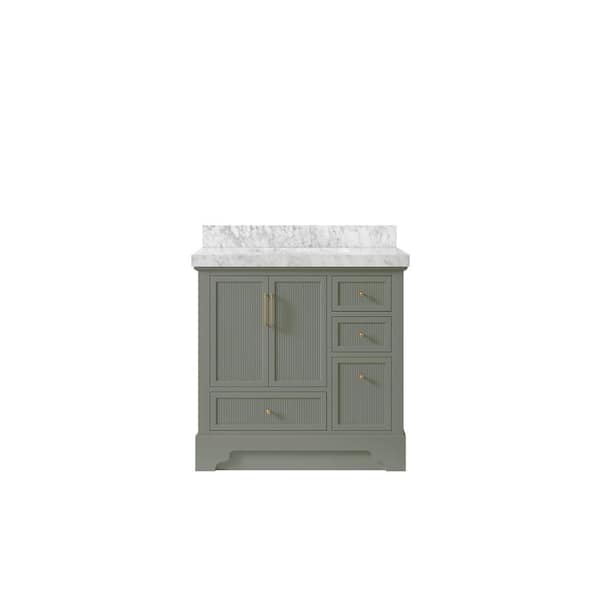 Willow Collections Alys 36 in. W x 22 in. D x 36 in. H Single Sink Bath Vanity Center in Evergreen with 2 in. Carrara Marble Top