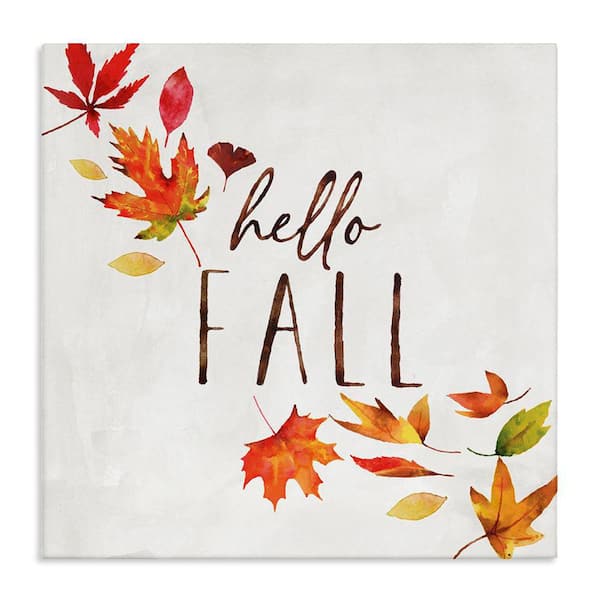 Hello Fall Autumn Tree Leaves Seasonal Statement by Nina Pierce Unframed Graphic Nature Art Print 24 in. x 24 in.