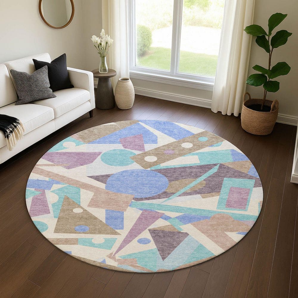 Mayfield Premium Machine Washable Abstract AMF1693 Mocha 8 ft. x 8 ft. Round Rug price history on PriceWatchPro