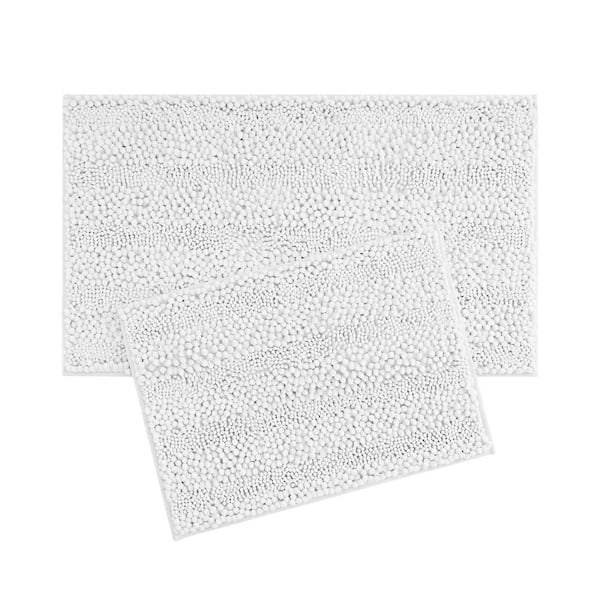 Non-Slip Astor Chenille 20 in. x 34 in. White Polyester 2-Piece Bath Mat Set
