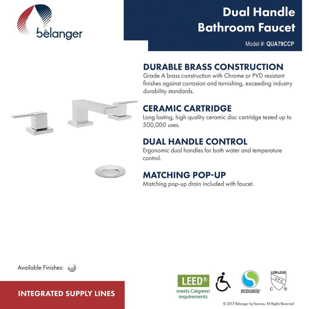 Quadrato Polished Chrome Widespread Dual Handle Bathroom Faucet