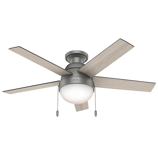 Anslee 46 in. Indoor Low Profile Matte Silver Ceiling Fan with Light