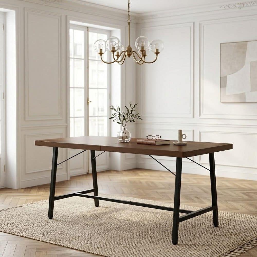 Homy Casa Bradford 63 in. Rich Walnut Wood Top Industrial Rectangular ...