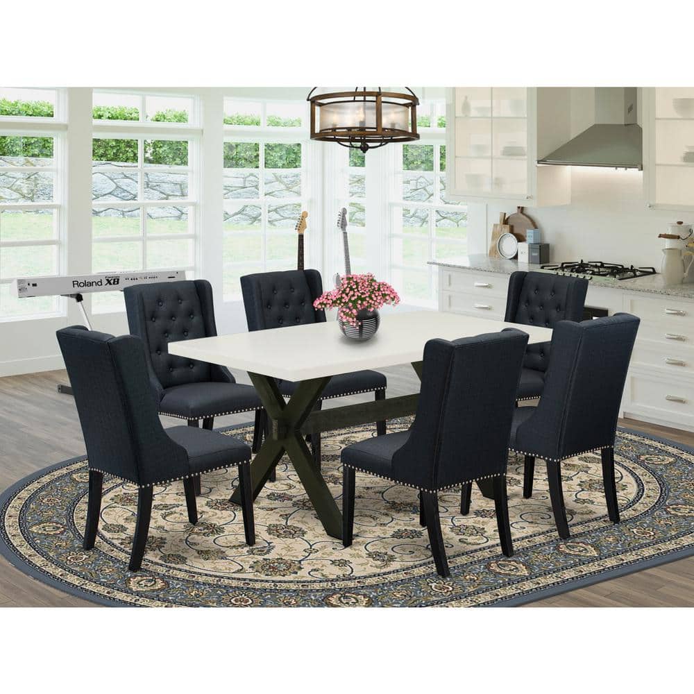 7-Piece Rectangle Natural Oak Finish Solid Wood Top Dining Table with 6 Parson Chairs with Lattice Back