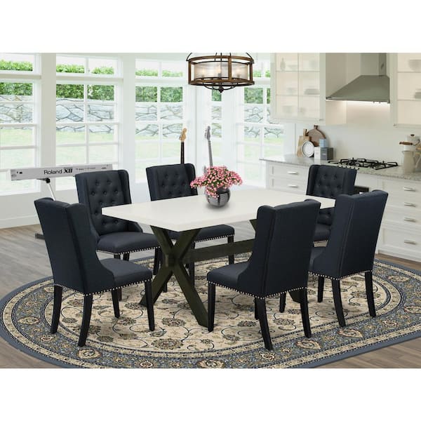 East West Furniture 7-Piece Rectangle Natural Oak Finish Solid Wood Top Dining Table with 6 Parson Chairs with Lattice Back