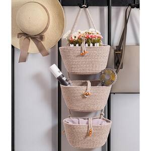 3-Tier Brown Wall Mount Decorative Hanging Storage Basket for Living Room (20-Pieces)
