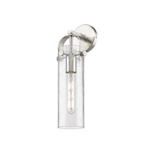 Pilaster 1-Light Satin Nickel Wall Sconce with Clear Glass Shade