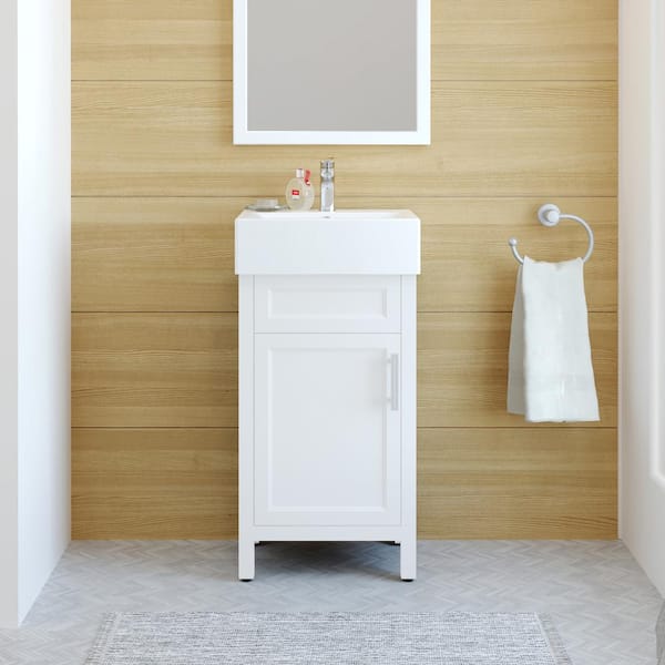 Home Decorators Collection Arvesen 18 in. W x 12 in. D x 34 in. H Single Sink Bath Vanity in White with White Ceramic Top