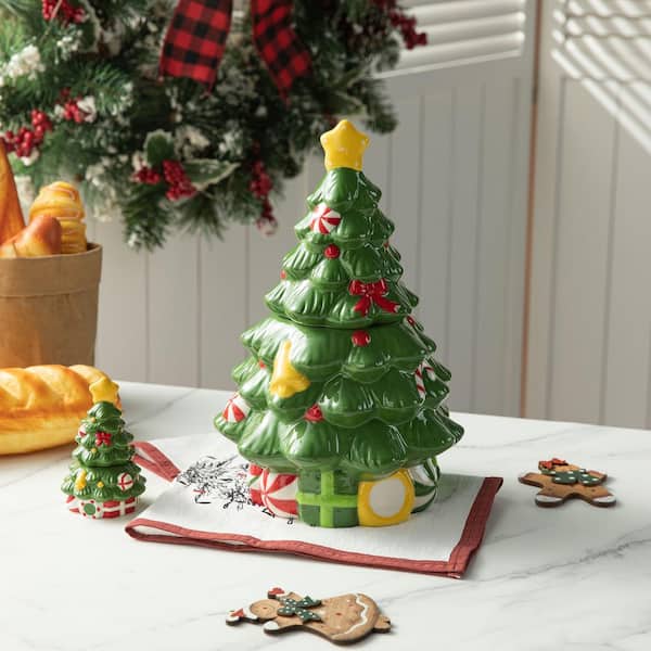 Glitzhome 3-Piece Dolomite Christmas Tree Cookie Jar Set