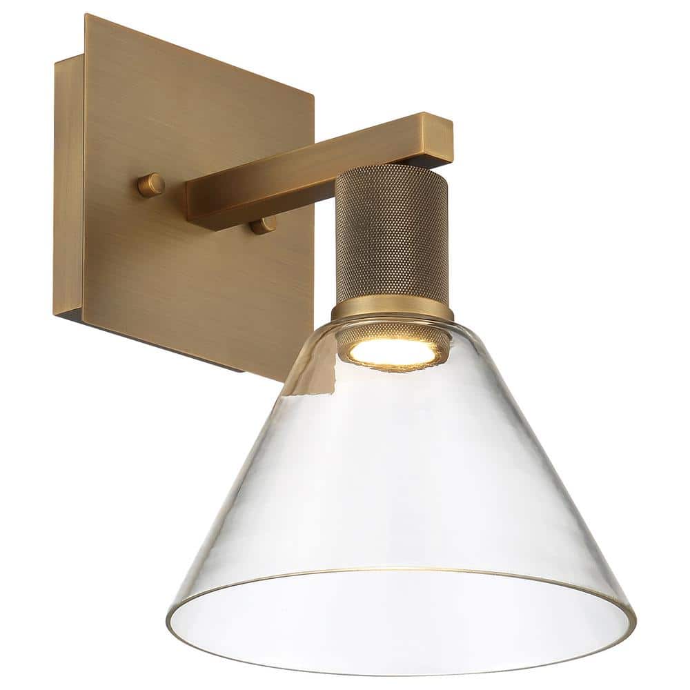 Dimmable Brass and Gold Wall Sconce with Clear Globe