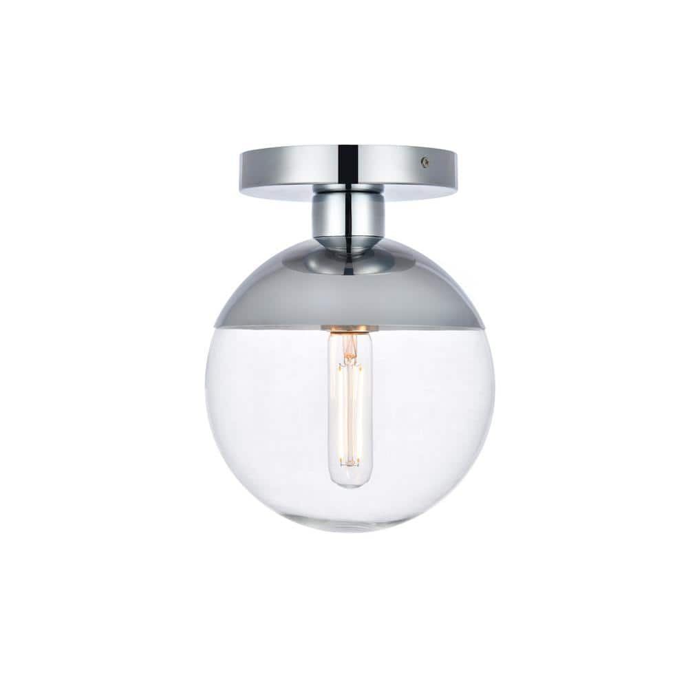 Timless Home 8 in. 1-Light Midcentury Modern Chrome and Clear Flush Mount w