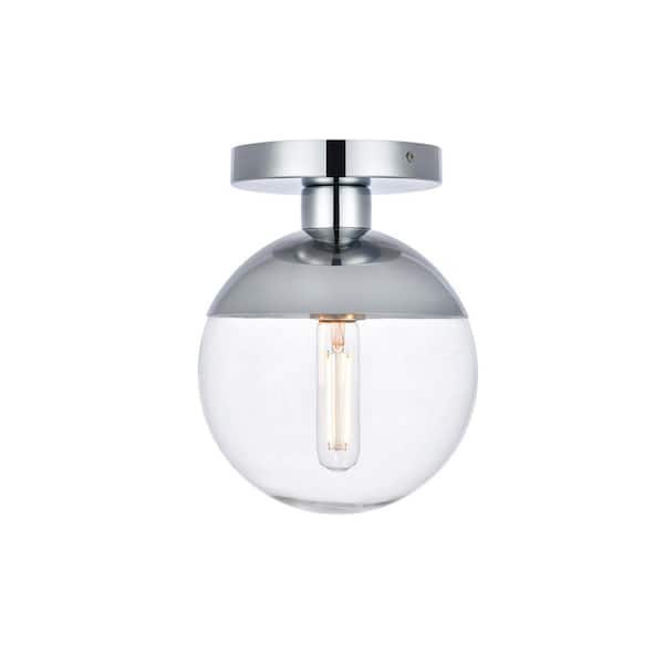 Timless Home 8 in. 1-Light Midcentury Modern Chrome and Clear Flush Mount with No Bulbs Included