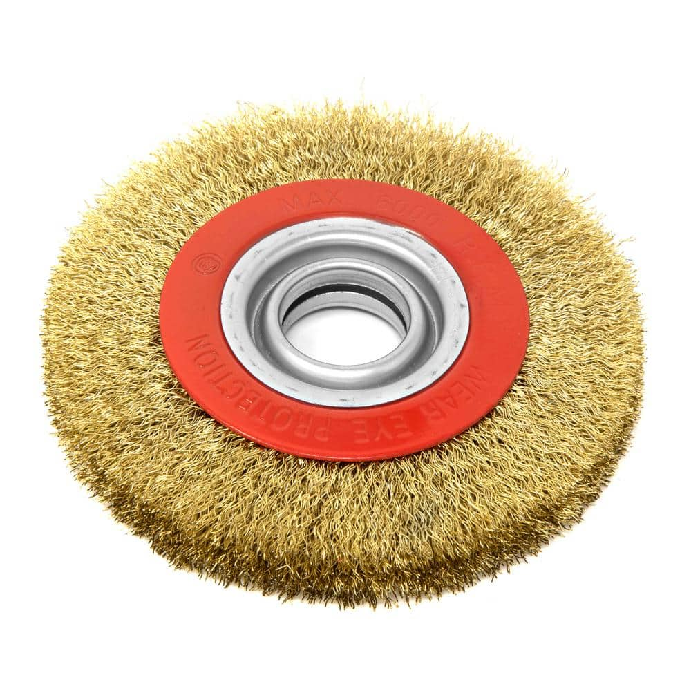 Robtec 4 in. x 1/2 in. Arbor Crimped Brass Coated Steel Wire Wheel Brush