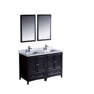Oxford 48 in. Double Vanity in Espresso with Ceramic Vanity Top in White with White Basins and Mirror
