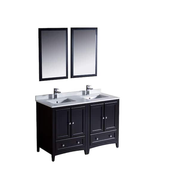 Fresca Oxford 48 in. Double Vanity in Espresso with Ceramic Vanity Top in White with White Basins and Mirror