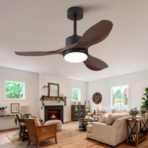 42 in. Indoor Black Downrod Mount Standard Ceiling Fan with 3 ABS Blades, Dimmable LED, Reversible DC Motor for Bedroom