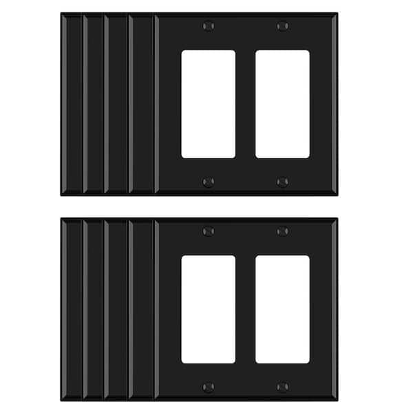 ELEGRP 2 Gang Midsize Decorator/Rocker Wall Plate, Black(10-Pack)