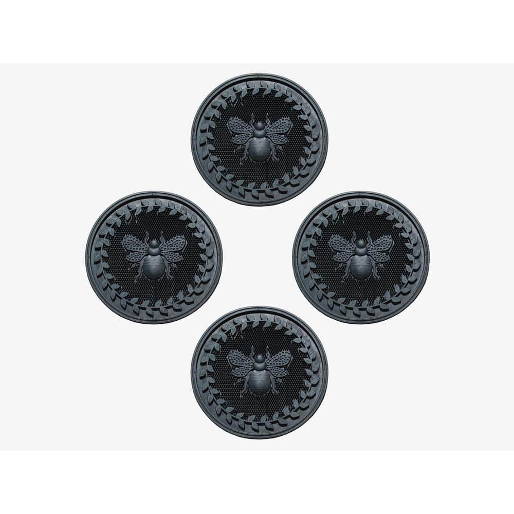 A1HC Set of 4 Garden Stepping Stone, Black 12 in. x 12 in. Rubber, Outdoor Decorative Tray, Step Mat