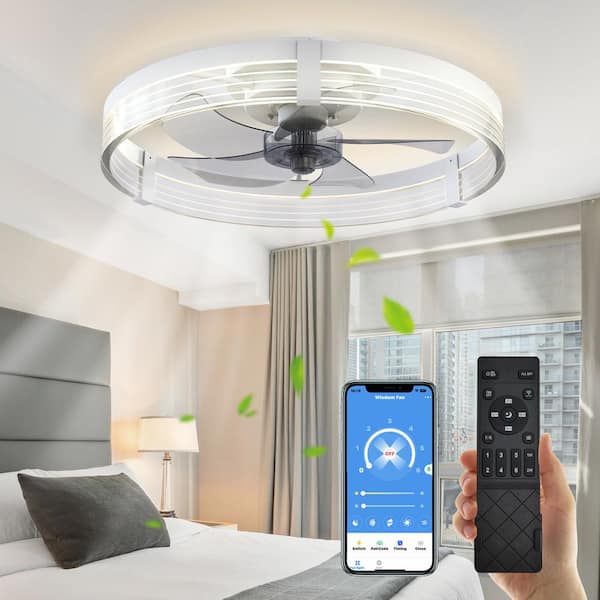 HSC TECHNOLOGY INC Indoor Blade Span 1.31 ft. White 20 in. Ceiling Fan with Light, 120-Volt, 3230 RPM, 2000 Lumens, with Remote APP Dimmer