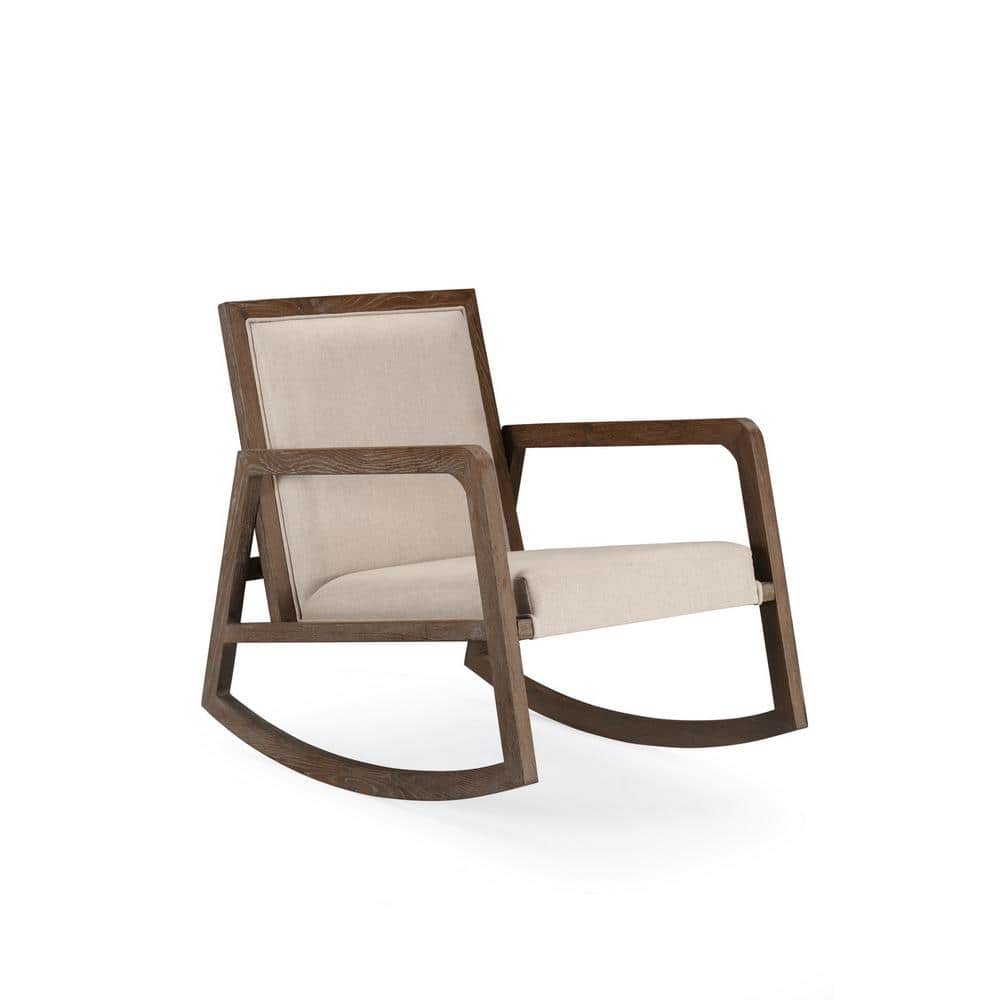 Luna Coffee Brushed Wood and Linen Rocking Chair