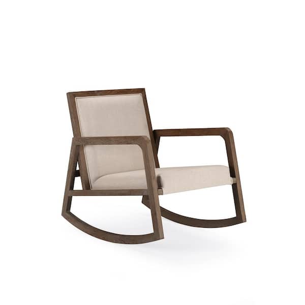 Luna Coffee Brushed Wood and Linen Rocking Chair