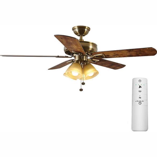Hampton Bay Lyndhurst 52 in. LED Antique Brass Smart Ceiling Fan with Light Kit and WINK Remote Control