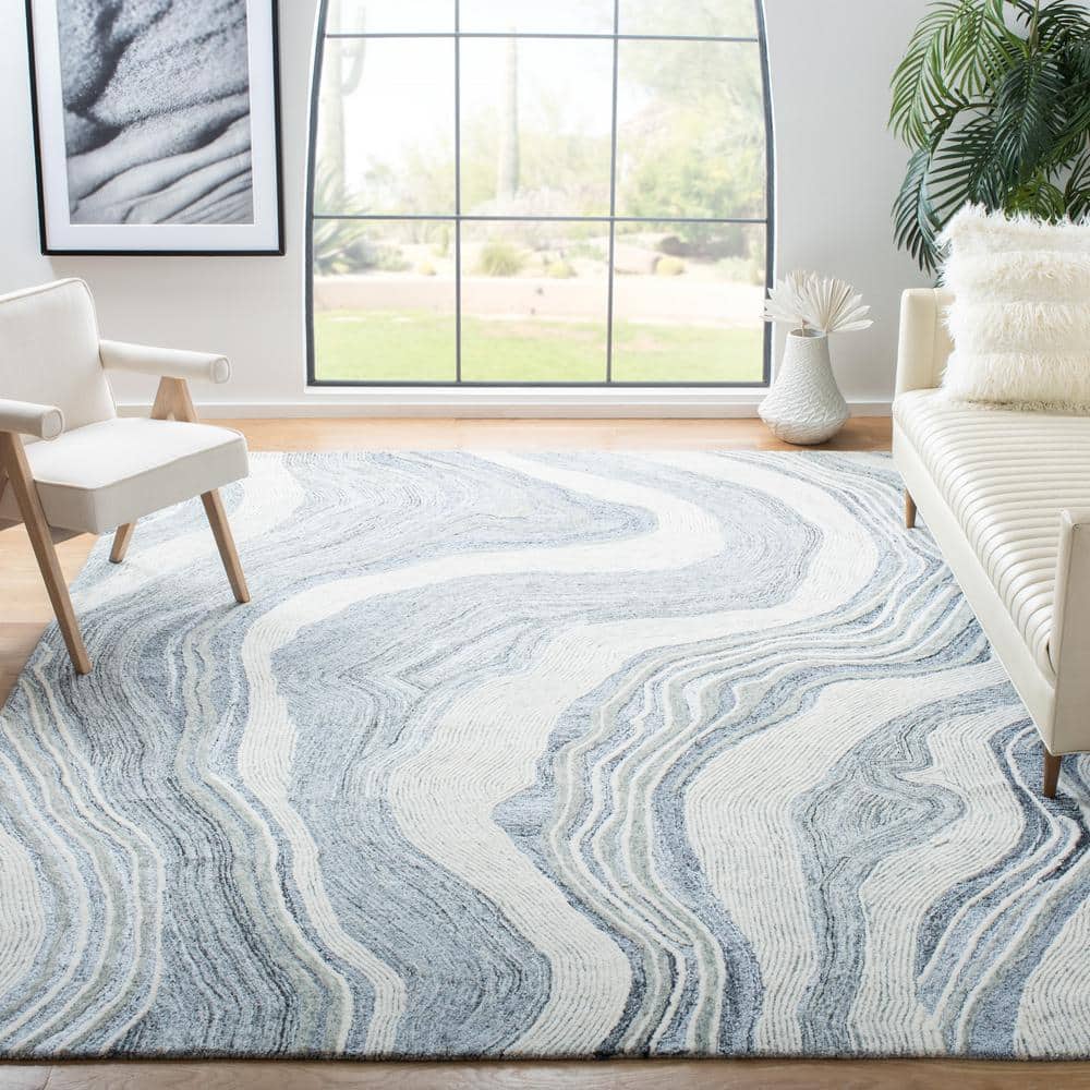 Handmade Gray Wool Tufted Abstract Area Rug 8' x 10'