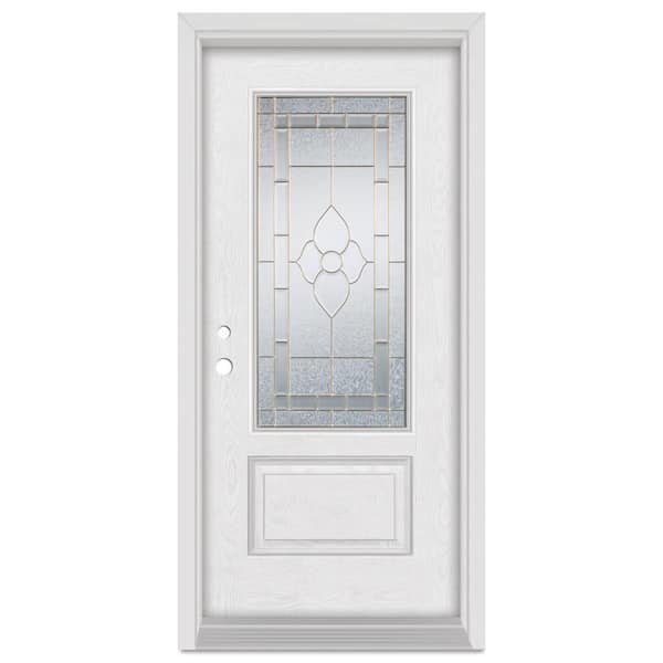 Stanley Doors 36 in. x 80 in. Traditional Right-Hand Brass Finished Fiberglass Oak Woodgrain Prehung Front Door