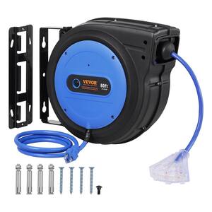 SVOPES 80 ft. 12 / 3 15 Amp Retractable Extension Cord Reel Heavy