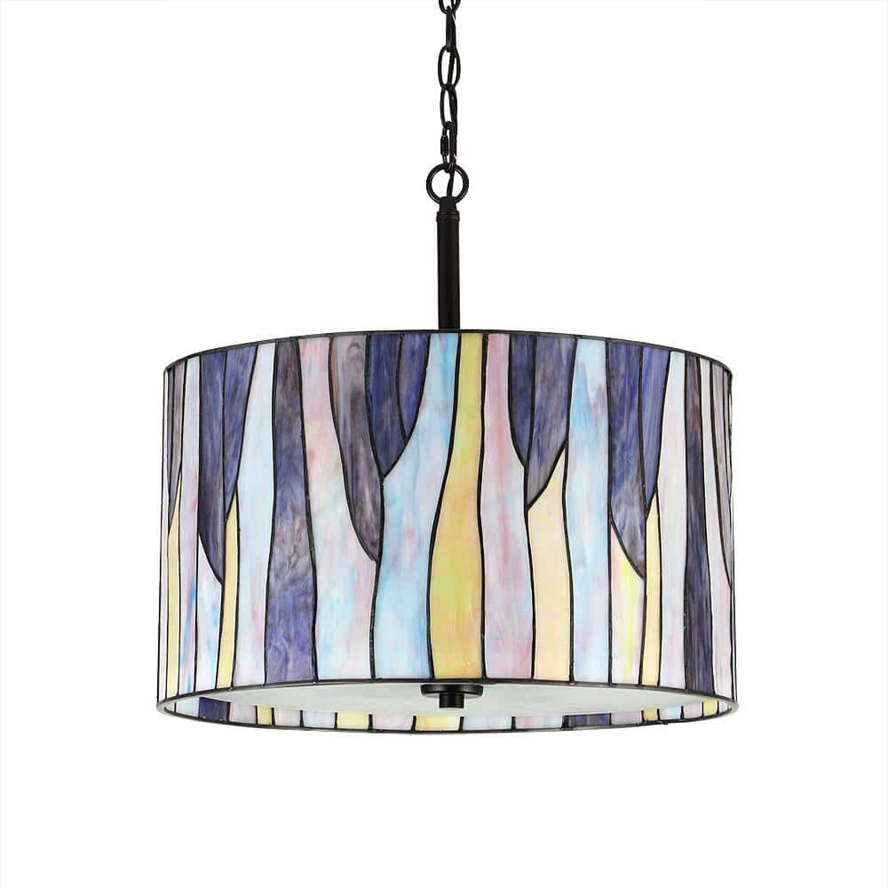 Barossa 18 in. 3-Lights ORB Tiffany Pendant Lamp with Blue Purple Tone Shade