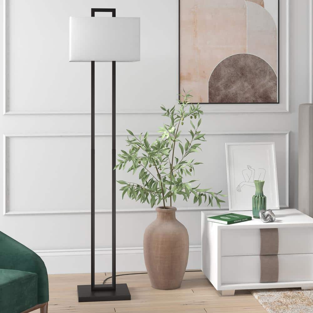 Adair 68" White Linen Shade Modern Arc Floor Lamp with Voice Assistant Compatibility