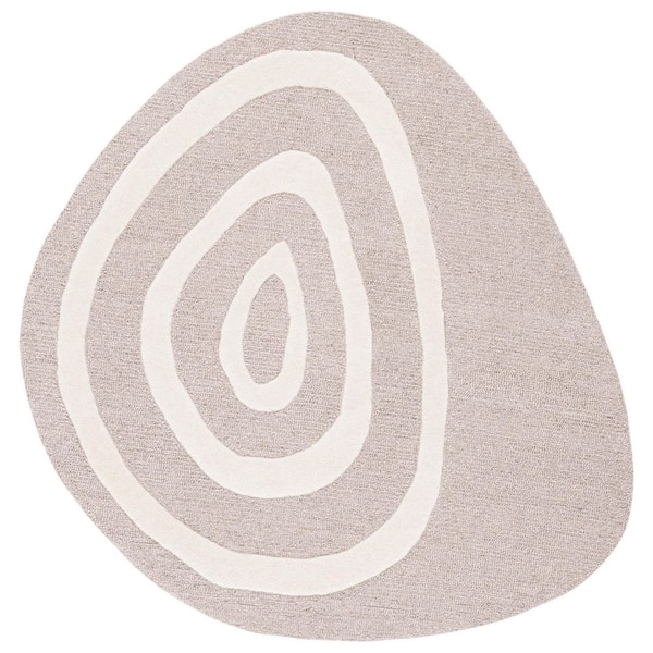 Novelty 5 ft. x 5 ft. Beige/Ivory Striped Rings Specialty Area Rug