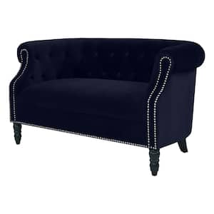 Millstreet 54 in. Navy Blue Fabric 2-Seat Chesterfield Loveseat with Nailhead Trim