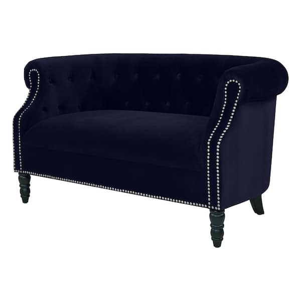 Handy Living Millstreet 54 in. Navy Blue Polyester 2-Seater Chesterfield Loveseat with Nailheads