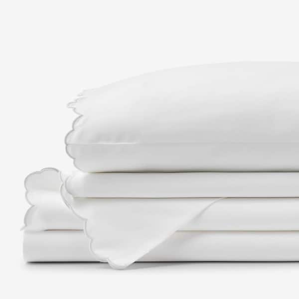 The Company Store Company Cotton Embroidered Scallop Light Gray Sateen Queen Sheet Set