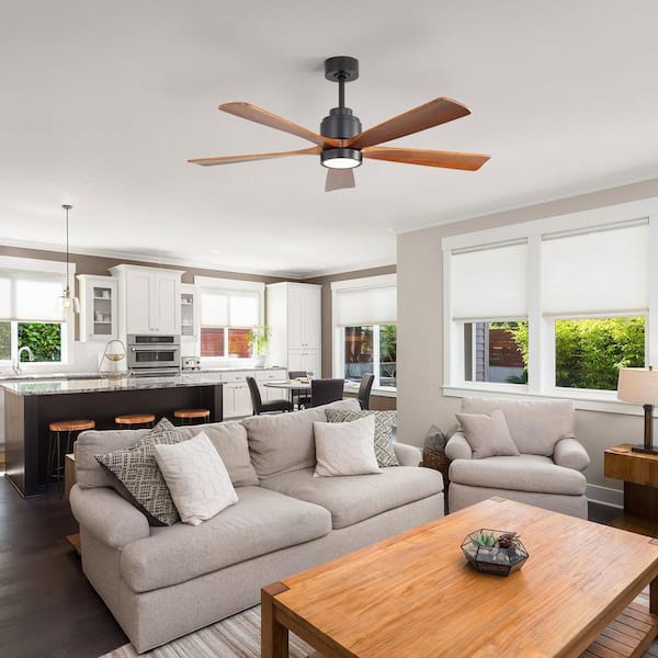 52 in. Indoor/Outdoor Standard Wood Black Drownrod Ceiling Fan with 3-Color LED Light Kits, 6-Speed DC Motor and Romote