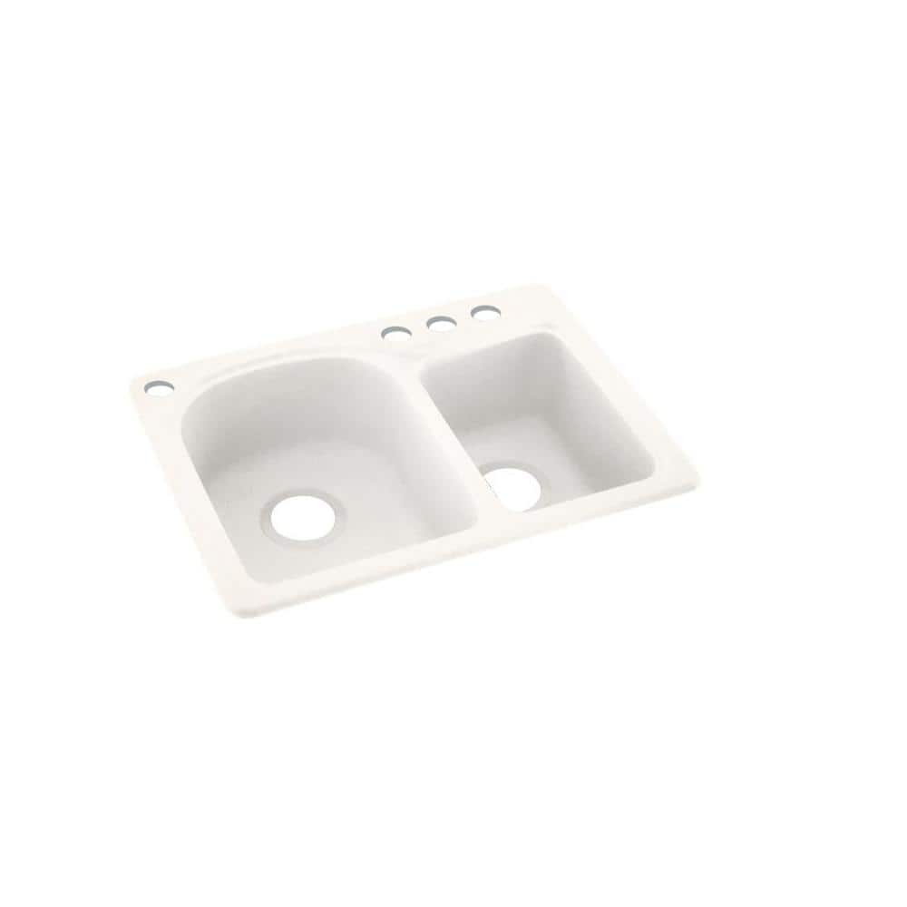 Swan Dual-Mount Solid Surface 25 in. x 18 in. 4-Hole 60/40 Double Bowl Kitchen Sink in Tahiti Ivory -  718426066233