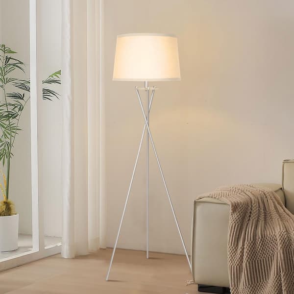 58 in. Sliver Tripod Floor Lamp With Beige Fabric Shade
