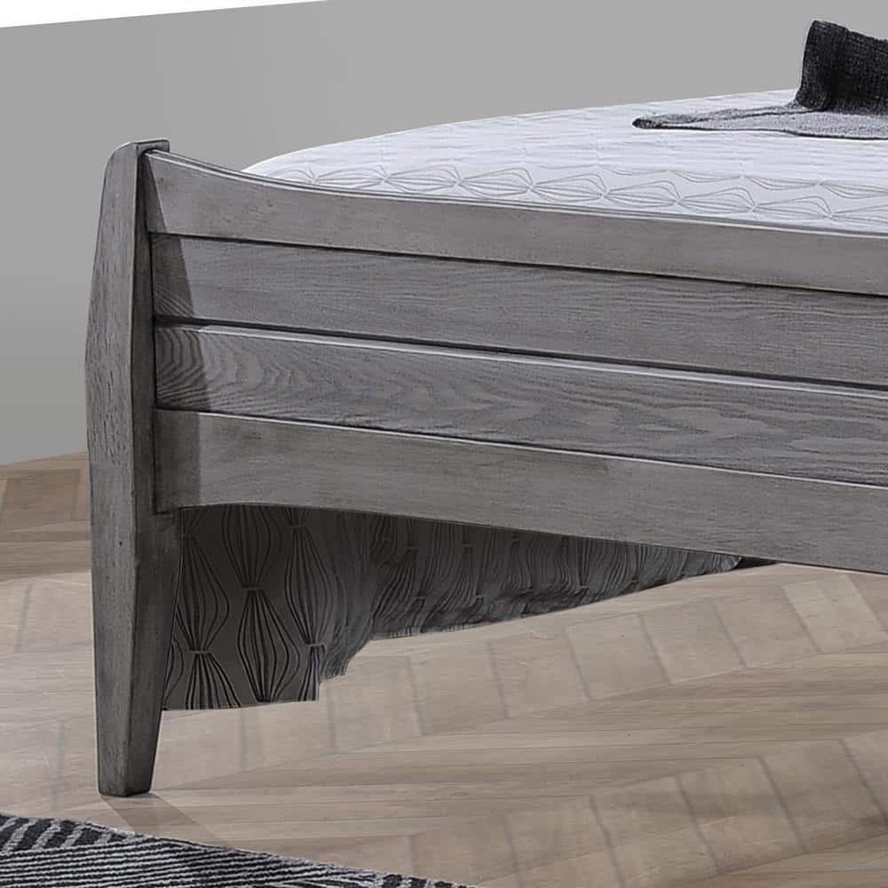 Rustic Gray Solid Wood Queen Platform Bed with Headboard