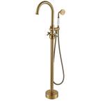 Vintage 2-Handle Floor-Mount Buthtub Freestanding Roman Tub Faucet in Brushed Brass
