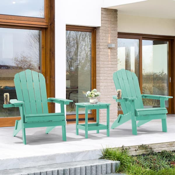 JOYESERY Apple Green Folding Plastic Patio Outdoors Weather-Resistant Fire Pit Chair Adirondack Chair (2-Pack)