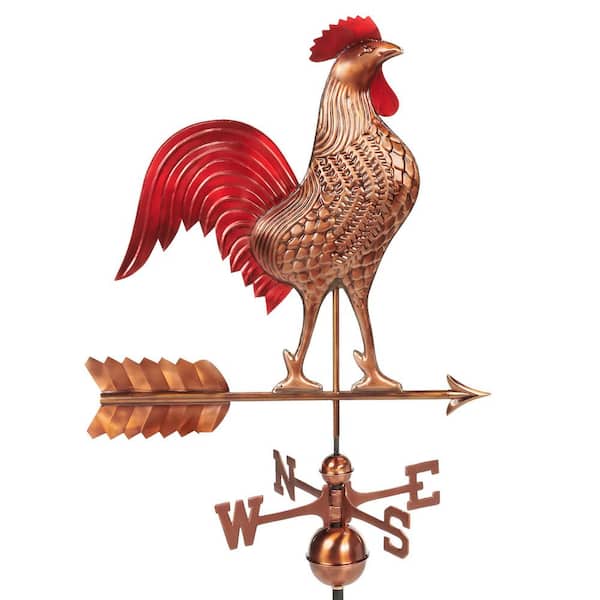 Good Directions Large Rooster Weathervane - Pure Copper Hand Finished Multi-Color Patina