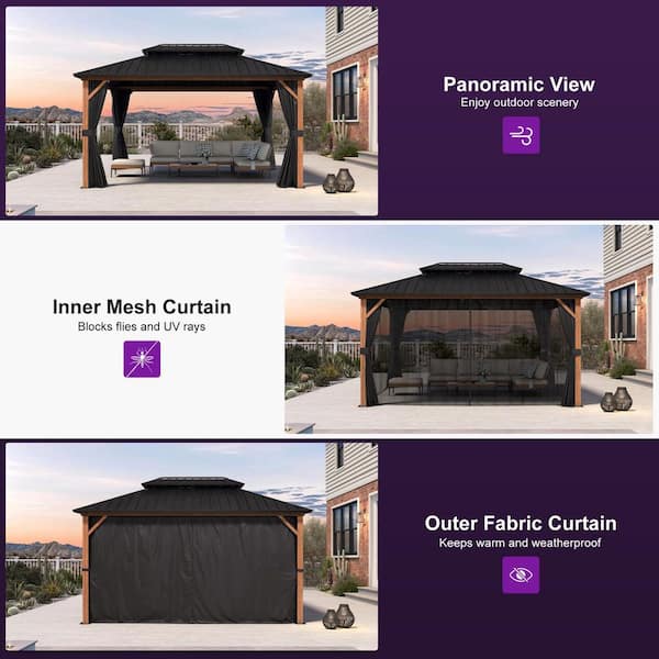 PURPLE LEAF 10 ft. x 14 ft. Hardtop Gazebo Outdoor Wood Aluminum