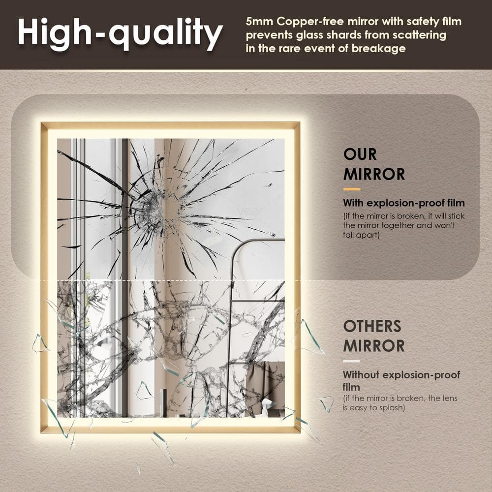 Apollo 36" Gold Rectangular LED Vanity Mirror