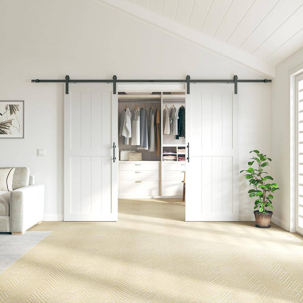 64 in. x 84 in. MDF Sliding Barn Door with Hardware Kit, Covered with Water