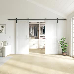 64 in. x 84 in. MDF Sliding Barn Door with Hardware Kit, Covered with Water-Proof PVC Surface, White, H-Frame